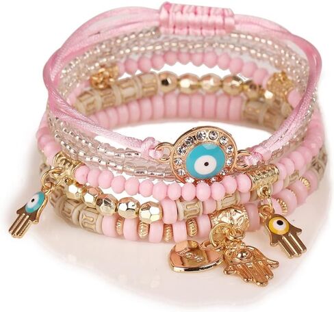 Caiyao Bohemian Stackable Bead Bracelets Multilayered Stretch Bracelet Set Multicolor Jewelry Sets Boho Pendant Charm Bangles Bracelet Handmade Tassel Strand Bracelet for Women Girls in Kuwait