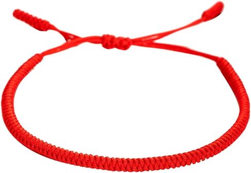 kelistom Handmade Tibetan String Bracelets for Women Men Boys Girls, Buddhist Kabbalah Adjustable Hand-woven Cord rope Bracelet for Protection and Luck, Red Black Colored rope in Kuwait