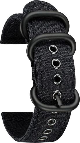 BINLUN Canvas Watch Bands Replacement Sail Cloth Cotton Fabric Watch Straps Soft Quick Release Watchbands in Black Khaki Army Green Blue with Black/Silver Buckle for Men Women 18/20/22/24mm in Kuwait