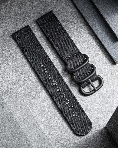 BINLUN Canvas Watch Bands Replacement Sail Cloth Cotton Fabric Watch Straps Soft Quick Release Watchbands in Black Khaki Army Green Blue with Black/Silver Buckle for Men Women 18/20/22/24mm in Kuwait