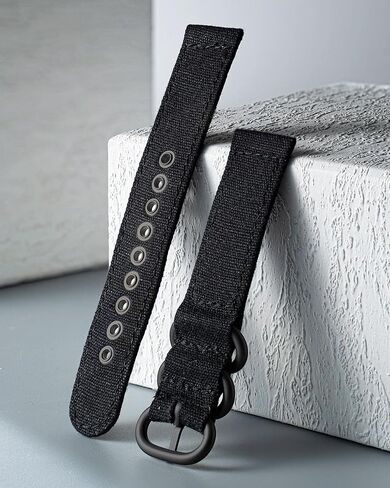 BINLUN Canvas Watch Bands Replacement Sail Cloth Cotton Fabric Watch Straps Soft Quick Release Watchbands in Black Khaki Army Green Blue with Black/Silver Buckle for Men Women 18/20/22/24mm in Kuwait