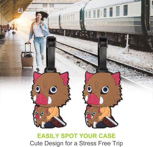 Luggage Tag for Suitcases Bag Baggage Travel Tags Identifiers Cute Kawaii Anime Character Funny Fun Large Silicone Name Luggage ID Tags for Kids Women Girls Men XLP-0611-5 in Kuwait