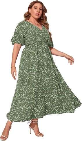 Floerns Women's Plus Size Boho Floral V Neck Short Sleeve A Line Long Dress in Kuwait