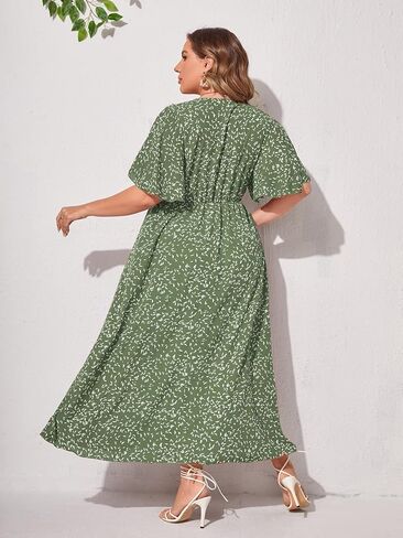 Floerns Women's Plus Size Boho Floral V Neck Short Sleeve A Line Long Dress in Kuwait