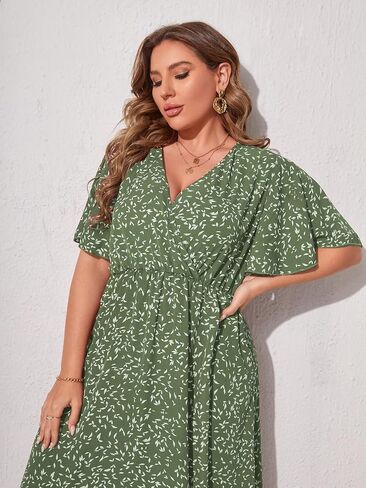 Floerns Women's Plus Size Boho Floral V Neck Short Sleeve A Line Long Dress in Kuwait