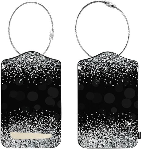 ايكوبلا بطاقة امتعة لامعة فضية لامعة لامعة لامعة لشنط السفر والامتعة، بطاقات تعريف جلدية للاسم والامتعة، بطاقات هوية للامتعة، اسود in Kuwait