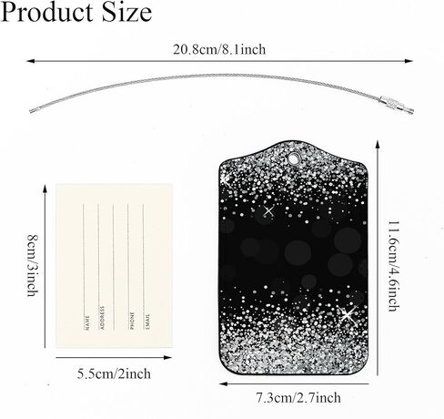 ايكوبلا بطاقة امتعة لامعة فضية لامعة لامعة لامعة لشنط السفر والامتعة، بطاقات تعريف جلدية للاسم والامتعة، بطاقات هوية للامتعة، اسود in Kuwait