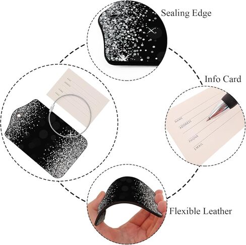 ايكوبلا بطاقة امتعة لامعة فضية لامعة لامعة لامعة لشنط السفر والامتعة، بطاقات تعريف جلدية للاسم والامتعة، بطاقات هوية للامتعة، اسود in Kuwait