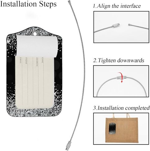 ايكوبلا بطاقة امتعة لامعة فضية لامعة لامعة لامعة لشنط السفر والامتعة، بطاقات تعريف جلدية للاسم والامتعة، بطاقات هوية للامتعة، اسود in Kuwait