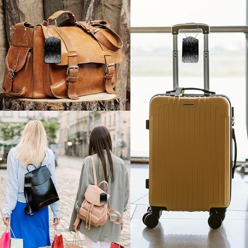 ايكوبلا بطاقة امتعة لامعة فضية لامعة لامعة لامعة لشنط السفر والامتعة، بطاقات تعريف جلدية للاسم والامتعة، بطاقات هوية للامتعة، اسود in Kuwait