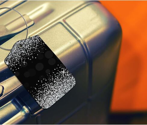 ايكوبلا بطاقة امتعة لامعة فضية لامعة لامعة لامعة لشنط السفر والامتعة، بطاقات تعريف جلدية للاسم والامتعة، بطاقات هوية للامتعة، اسود in Kuwait