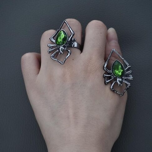 خواتم قابلة للتمدد بتصميم عنكبوت للنساء والرجال، خواتم مفتوحة على شكل عنكبوت اسود قوطي، مجوهرات كريستال بانك قابلة للتعديل، اكسسوارات مجوهرات الهالوين، معدن، كريستال in Kuwait