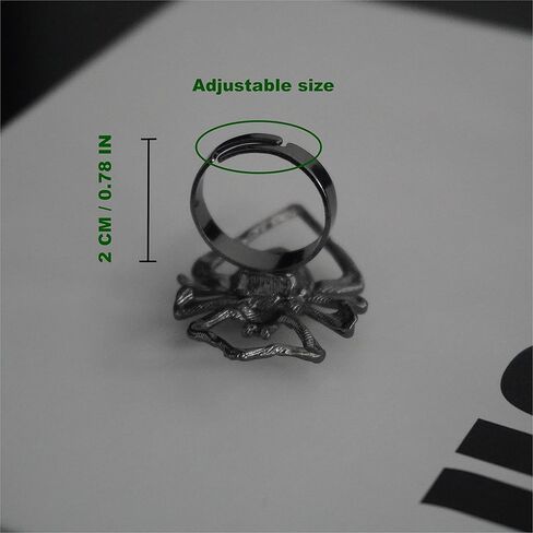 خواتم قابلة للتمدد بتصميم عنكبوت للنساء والرجال، خواتم مفتوحة على شكل عنكبوت اسود قوطي، مجوهرات كريستال بانك قابلة للتعديل، اكسسوارات مجوهرات الهالوين، معدن، كريستال in Kuwait
