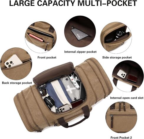 Canvas Duffle Travel Bag SunBorls 24.8in Overnight Weekend Bag Contains 50L of Daily Individual Items(Coffee) in Kuwait