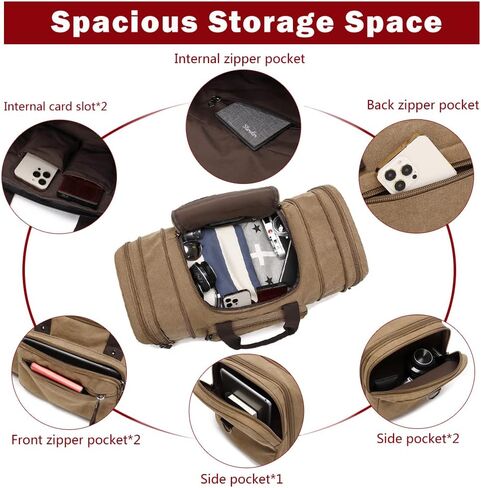 Canvas Duffle Travel Bag SunBorls 24.8in Overnight Weekend Bag Contains 50L of Daily Individual Items(Coffee) in Kuwait