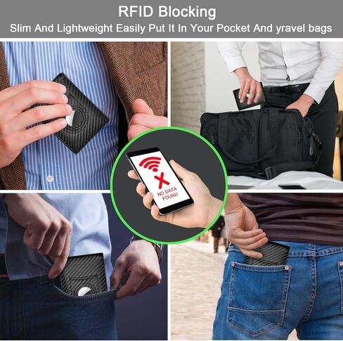 محفظة YIJINSHENG مع حامل بطاقة Airtag للرجال مع محفظة بطاقة هوائية رفيعة وبسيطة من ألياف الكربون ومحفظة من الجلد الصناعي RFID للرجال in Kuwait