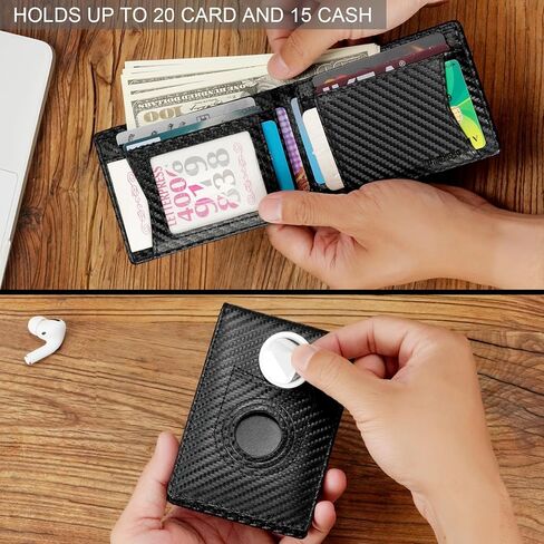 محفظة YIJINSHENG مع حامل بطاقة Airtag للرجال مع محفظة بطاقة هوائية رفيعة وبسيطة من ألياف الكربون ومحفظة من الجلد الصناعي RFID للرجال in Kuwait