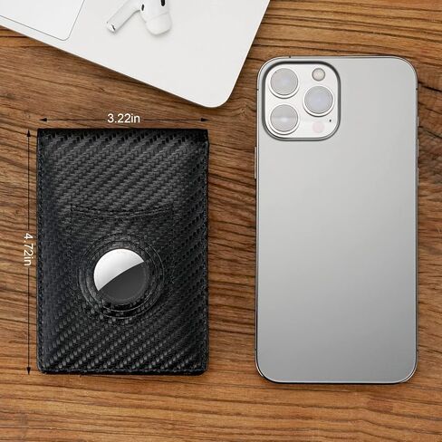 محفظة YIJINSHENG مع حامل بطاقة Airtag للرجال مع محفظة بطاقة هوائية رفيعة وبسيطة من ألياف الكربون ومحفظة من الجلد الصناعي RFID للرجال in Kuwait