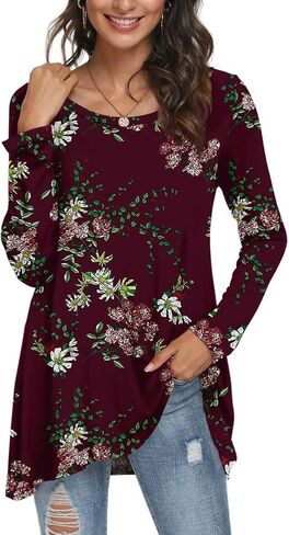 POPYOUNG Women's Fall Long Sleeve Tunic Tops for Leggings Crewneck Casual Blouse T-Shirt in Kuwait