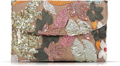 QTKJ Envelope Package, Clutch Purses for Women, Sequin Embroidered Flowers Straw Bag, Bohemian Handmade Handbags, Beach Bag for Vacation, Travel, Banquet(Silver Flower) in Saudi Arabia