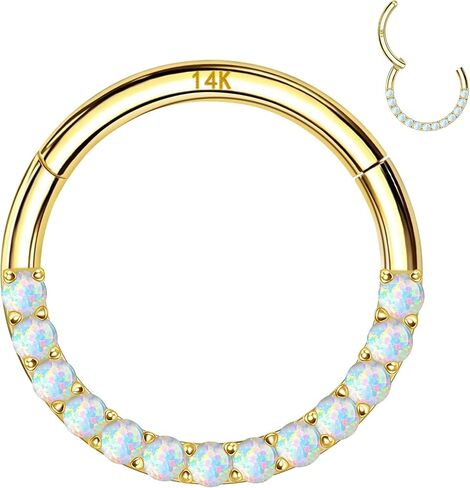 حلقات حاجز الانف من الذهب عيار 14 قيراط 16 غرام للنساء والرجال من ديزاينفي، اقراط حلقية مفصلية 6 ملم 8 ملم، حلقات زركونيا مكعبة للانف وحاجز الانف وهيليكس وروك وزنمة الاذن، مضادة للحساسية، لون in Kuwait