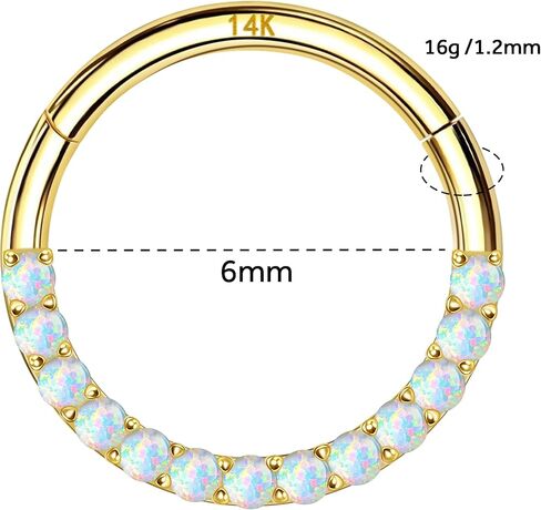 حلقات حاجز الانف من الذهب عيار 14 قيراط 16 غرام للنساء والرجال من ديزاينفي، اقراط حلقية مفصلية 6 ملم 8 ملم، حلقات زركونيا مكعبة للانف وحاجز الانف وهيليكس وروك وزنمة الاذن، مضادة للحساسية، لون in Kuwait