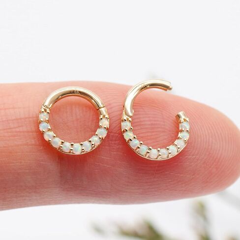 حلقات حاجز الانف من الذهب عيار 14 قيراط 16 غرام للنساء والرجال من ديزاينفي، اقراط حلقية مفصلية 6 ملم 8 ملم، حلقات زركونيا مكعبة للانف وحاجز الانف وهيليكس وروك وزنمة الاذن، مضادة للحساسية، لون in Kuwait