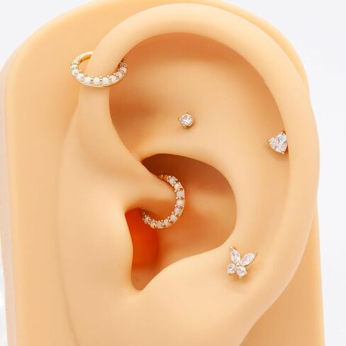 حلقات حاجز الانف من الذهب عيار 14 قيراط 16 غرام للنساء والرجال من ديزاينفي، اقراط حلقية مفصلية 6 ملم 8 ملم، حلقات زركونيا مكعبة للانف وحاجز الانف وهيليكس وروك وزنمة الاذن، مضادة للحساسية، لون in Kuwait