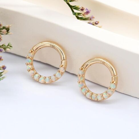 حلقات حاجز الانف من الذهب عيار 14 قيراط 16 غرام للنساء والرجال من ديزاينفي، اقراط حلقية مفصلية 6 ملم 8 ملم، حلقات زركونيا مكعبة للانف وحاجز الانف وهيليكس وروك وزنمة الاذن، مضادة للحساسية، لون in Kuwait