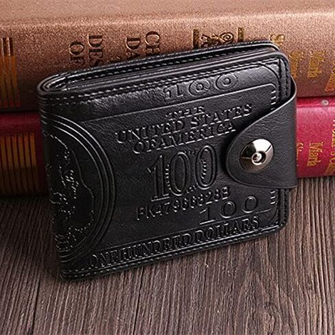 Generic Mens Coffee Bi-fold Card Photo Holder Wallet Handbag Purse US 100 Dollar Bill Leather (Black) in Saudi Arabia