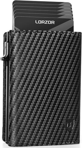 محفظة للرجال من لورزور، محفظة ذكية من الياف الكربون للرجال | حامل بطاقات الائتمان من الالومنيوم بخاصية حجب تحديد الهوية بموجات الراديو، نوافذ لبطاقة الهوية وقفل مغناطيسي، هدايا للرجال، من الكربون بدون in Kuwait
