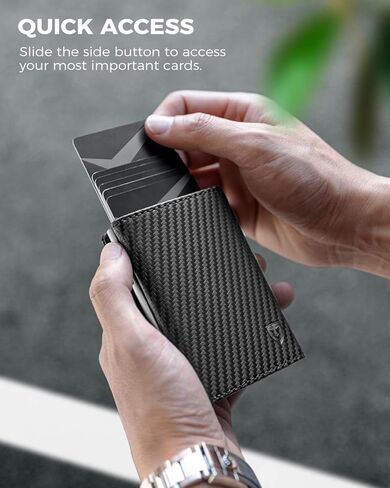 محفظة للرجال من لورزور، محفظة ذكية من الياف الكربون للرجال | حامل بطاقات الائتمان من الالومنيوم بخاصية حجب تحديد الهوية بموجات الراديو، نوافذ لبطاقة الهوية وقفل مغناطيسي، هدايا للرجال، من الكربون بدون in Kuwait
