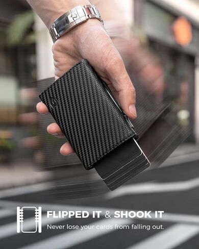 محفظة للرجال من لورزور، محفظة ذكية من الياف الكربون للرجال | حامل بطاقات الائتمان من الالومنيوم بخاصية حجب تحديد الهوية بموجات الراديو، نوافذ لبطاقة الهوية وقفل مغناطيسي، هدايا للرجال، من الكربون بدون in Kuwait