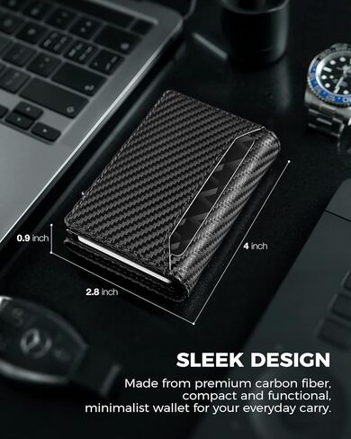 محفظة للرجال من لورزور، محفظة ذكية من الياف الكربون للرجال | حامل بطاقات الائتمان من الالومنيوم بخاصية حجب تحديد الهوية بموجات الراديو، نوافذ لبطاقة الهوية وقفل مغناطيسي، هدايا للرجال، من الكربون بدون in Kuwait