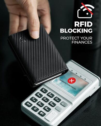 محفظة للرجال من لورزور، محفظة ذكية من الياف الكربون للرجال | حامل بطاقات الائتمان من الالومنيوم بخاصية حجب تحديد الهوية بموجات الراديو، نوافذ لبطاقة الهوية وقفل مغناطيسي، هدايا للرجال، من الكربون بدون in Kuwait