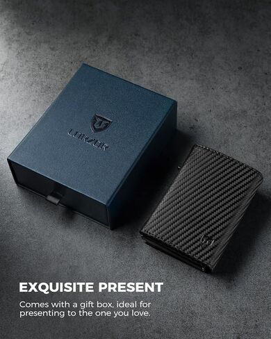 محفظة للرجال من لورزور، محفظة ذكية من الياف الكربون للرجال | حامل بطاقات الائتمان من الالومنيوم بخاصية حجب تحديد الهوية بموجات الراديو، نوافذ لبطاقة الهوية وقفل مغناطيسي، هدايا للرجال، من الكربون بدون in Kuwait