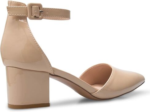 Olivia K Women's Classic Pumps Close Toe Ankle Strap Kitten Heel - Adorable Low Block Heel in Kuwait