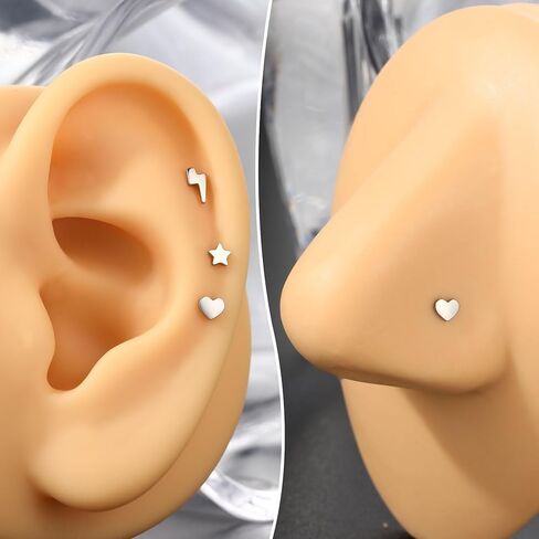 Mooncrush Jewelry 3PCS G23 الصلبة التيتانيوم بدون خيط دفع خلفي مسطح في الأقراط 16G الإضاءة ميدوسا مونرو الزنمة ثقب المجوهرات الجراحية الصلب هيبوالرجينيك in Kuwait