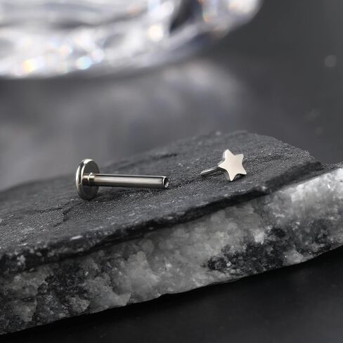 Mooncrush Jewelry 3PCS G23 الصلبة التيتانيوم بدون خيط دفع خلفي مسطح في الأقراط 16G الإضاءة ميدوسا مونرو الزنمة ثقب المجوهرات الجراحية الصلب هيبوالرجينيك in Kuwait