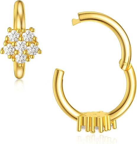 SISGEM 14K الذهب الحقيقي زهرة الأنف الدائري مع زركونيا مكعب براق، 1 قطعة الذهب الأصفر هوب الصغيرة حلق الأنف الدائري هدية مجوهرات جميلة لعيد الأم، 18 مقياس (2 في 1), معدن احجار كريمة, زركونيا مكعب in Saudi Arabia