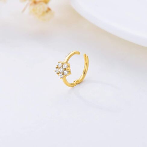 SISGEM 14K الذهب الحقيقي زهرة الأنف الدائري مع زركونيا مكعب براق، 1 قطعة الذهب الأصفر هوب الصغيرة حلق الأنف الدائري هدية مجوهرات جميلة لعيد الأم، 18 مقياس (2 في 1), معدن احجار كريمة, زركونيا مكعب in Saudi Arabia
