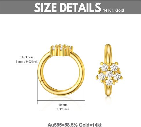 SISGEM 14K الذهب الحقيقي زهرة الأنف الدائري مع زركونيا مكعب براق، 1 قطعة الذهب الأصفر هوب الصغيرة حلق الأنف الدائري هدية مجوهرات جميلة لعيد الأم، 18 مقياس (2 في 1), معدن احجار كريمة, زركونيا مكعب in Saudi Arabia