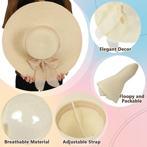 Jeyiour 12 Pcs Floppy Summer Hat Wide Brim with Heart Shape Glasses 6 Pcs Big Bowknot Straw Hat Foldable Roll up Beach Cap Women's Sun Hats 6 Pairs Heart Sunglasses for Summer Beach in Kuwait