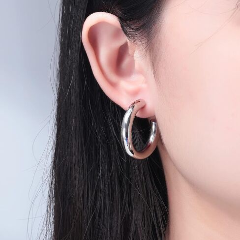 CiNily Womens Chunky Gold Hoop Earrings 14K Gold Plated Lightweight Hypoallergenic Open Thick Gold Hoops Earrings for Sensitive Ears in Kuwait