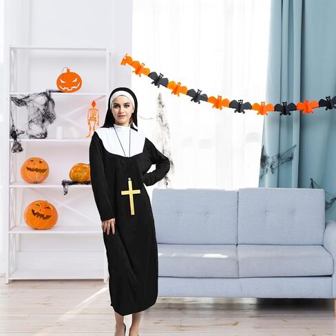 زي عباءة الراهبة الفاخر من AMG GLOBAL، زي الراهبة المريح للبالغين | أزياء الهالوين للنساء، أزياء مخيفة مثالية لحفلات الهالوين التأثيرية، أزياء كرتونية باللون الأسود in Kuwait