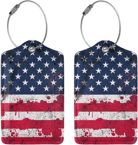 2 Pcs Luggage Tag with Name Id Card Perfect to Quickly Spot Pu Leather Luggage Suitcase- American Flag in Saudi Arabia