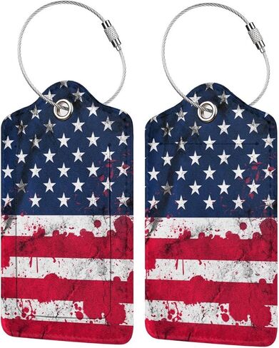 2 Pcs Luggage Tag with Name Id Card Perfect to Quickly Spot Pu Leather Luggage Suitcase- American Flag in Saudi Arabia