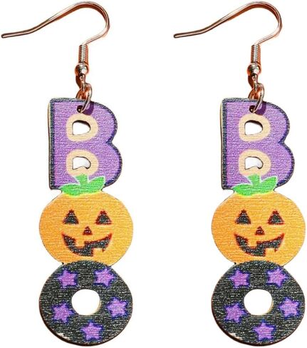 Halloween Cute Bat Pumpkin Ghost Wooden Drop Dangle Earrings Wooden Lightweight 3 Layered Earrings for Women Girls Halloween Theme Jewelry Gift Party in Kuwait