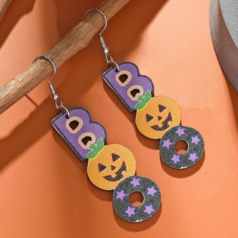 Halloween Cute Bat Pumpkin Ghost Wooden Drop Dangle Earrings Wooden Lightweight 3 Layered Earrings for Women Girls Halloween Theme Jewelry Gift Party in Kuwait