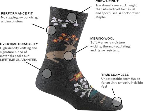 Darn Tough (6086 Women's Lifestyle Fable Crew Lightweight Sock - (Charcoal, Medium) in Kuwait